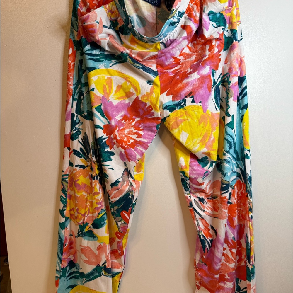 Red and Pink Floral Leggings with Tropical Print